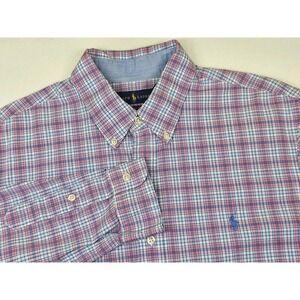 Ralph Lauren Shirt Mens Large Pink Blue‎ Plaid Classic Fit Button Down Vintage